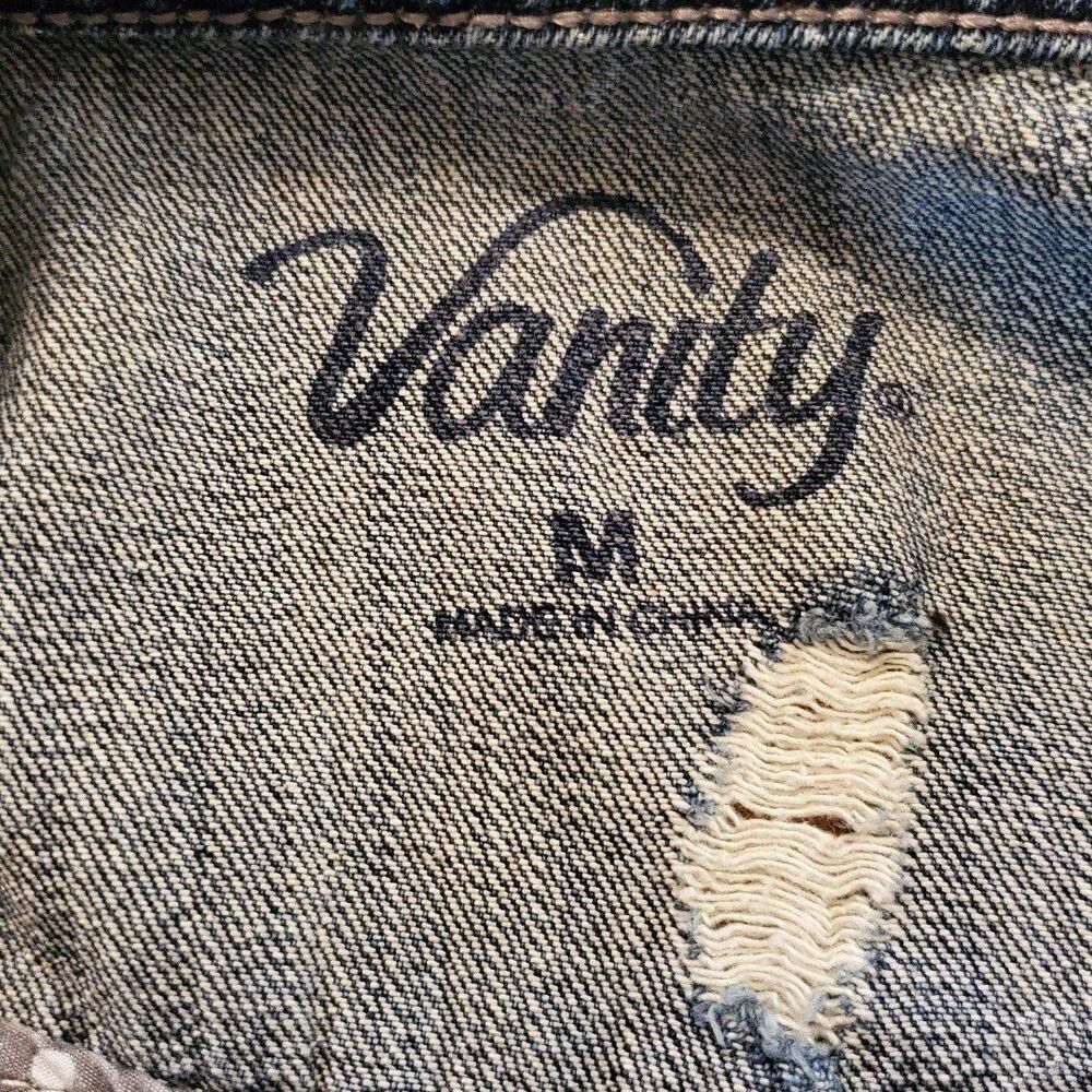 Vanity Womens Sz Medium Denim Vest Distressed Bejeweled - Picture 5 of 11